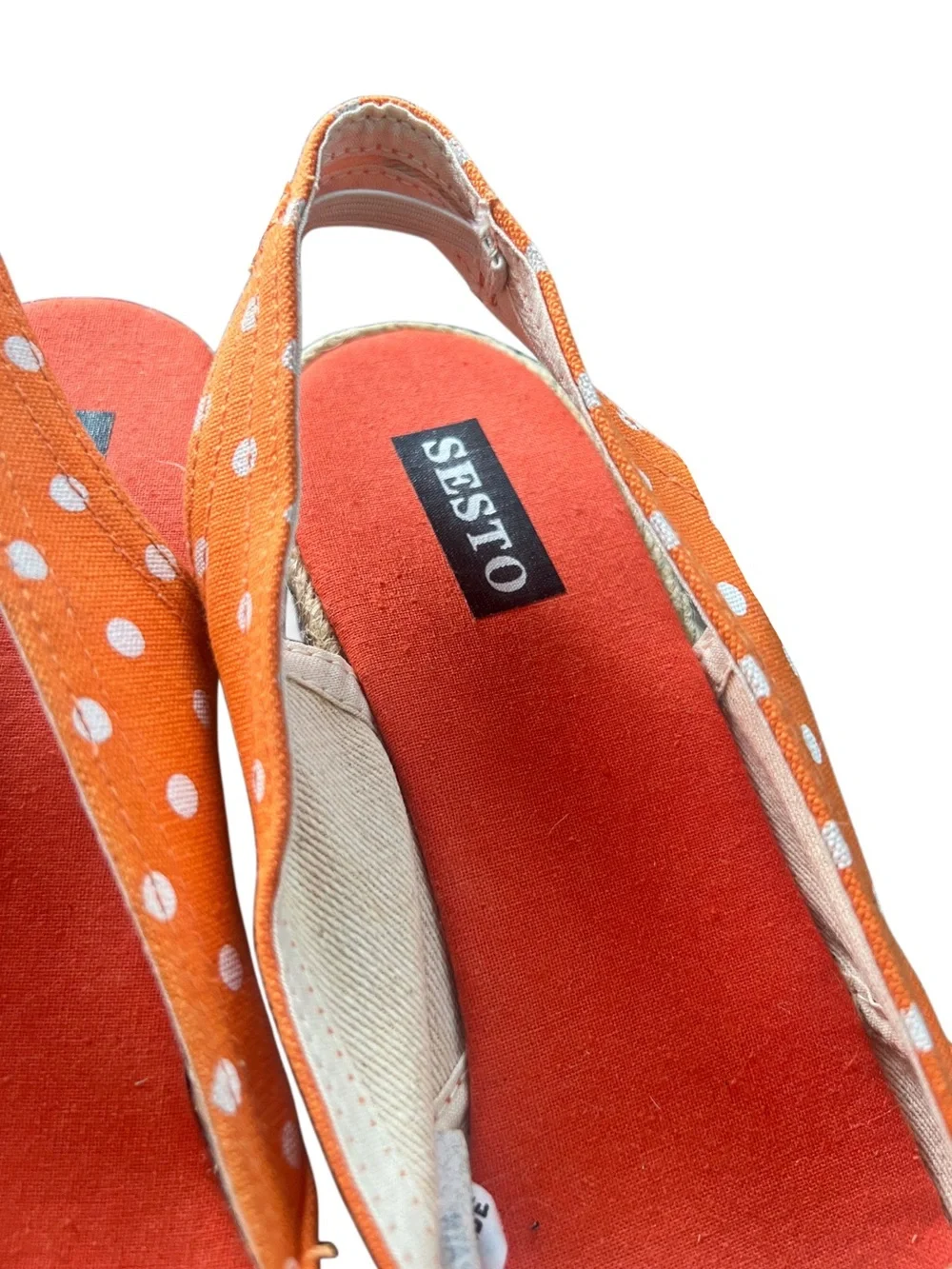 Sesto Women’s Orange Polka Dot Canvas Slingback Espadrille Sz 8